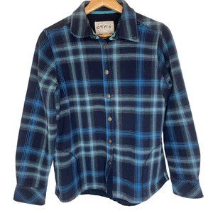 Orvis Plaid Fleece Lined Snap Front Shirt Jacket Shacket Women S Blue Pockets